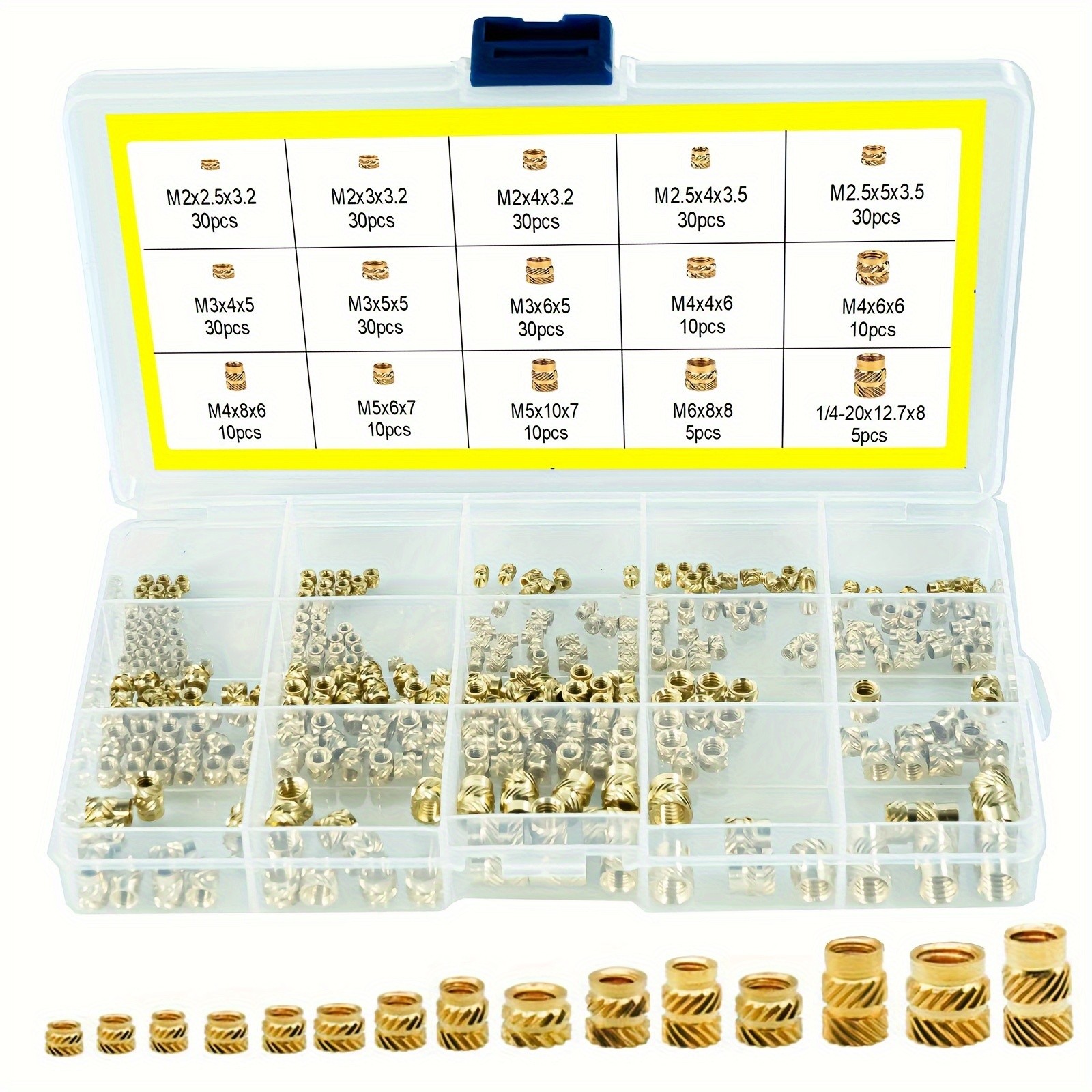 300 insertos roscados de latón para impresora 3D, insertos de tornillos de fijación por calor, tuercas de inserción con rosca moleteada, kit surtido de varios tamaños para cilindros de plástico, sin batería.