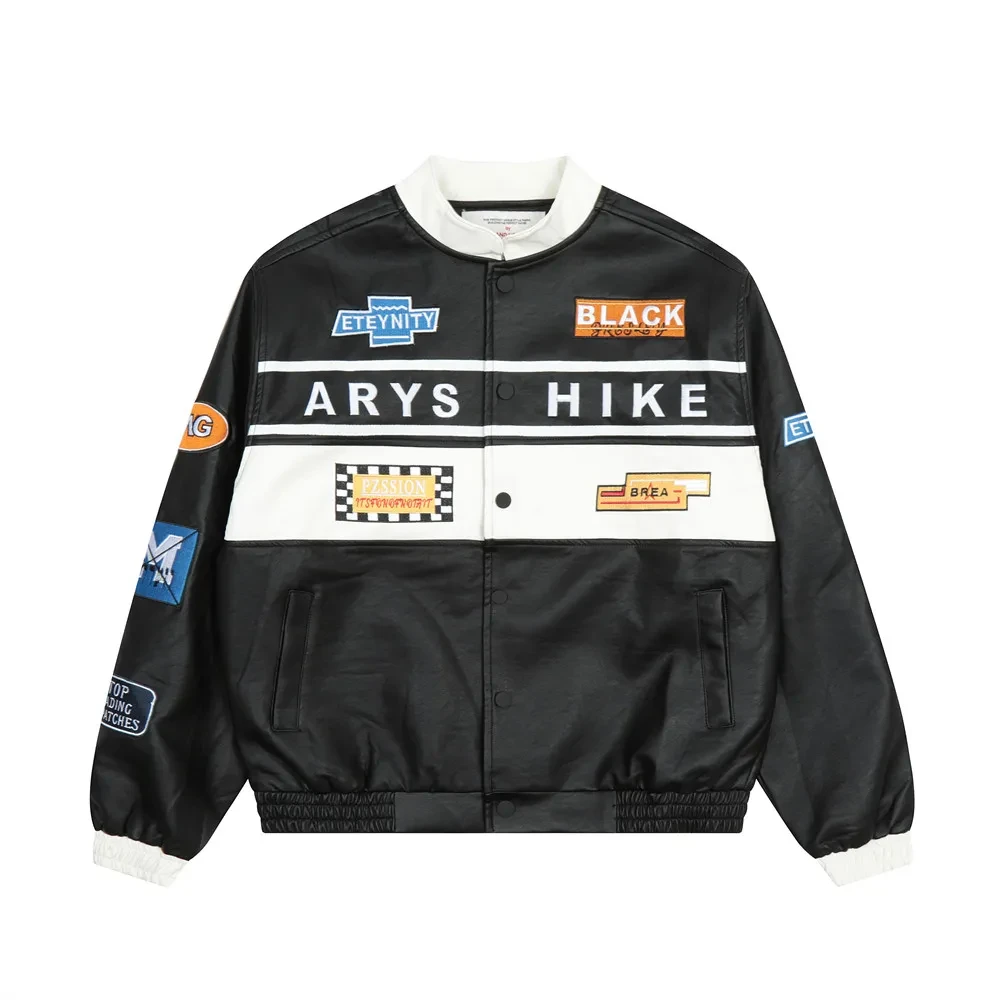 Traje de carreras estilo locomotora con abrigo de cuero para hombre