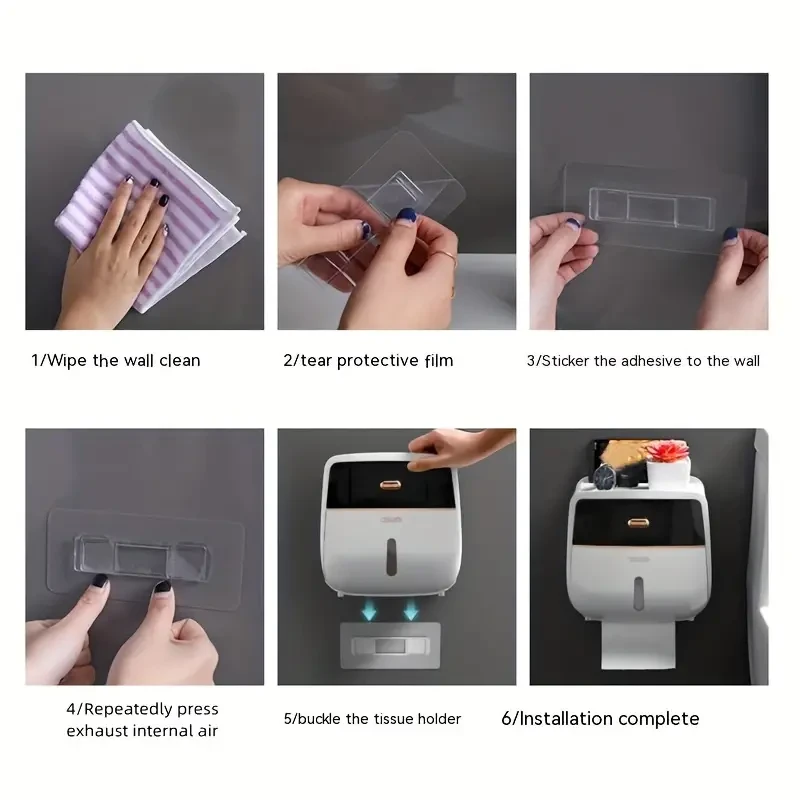 Caja de almacenamiento de papel higiénico - Portarrollos de papel higiénico impermeable de gran capacidad para montaje en pared