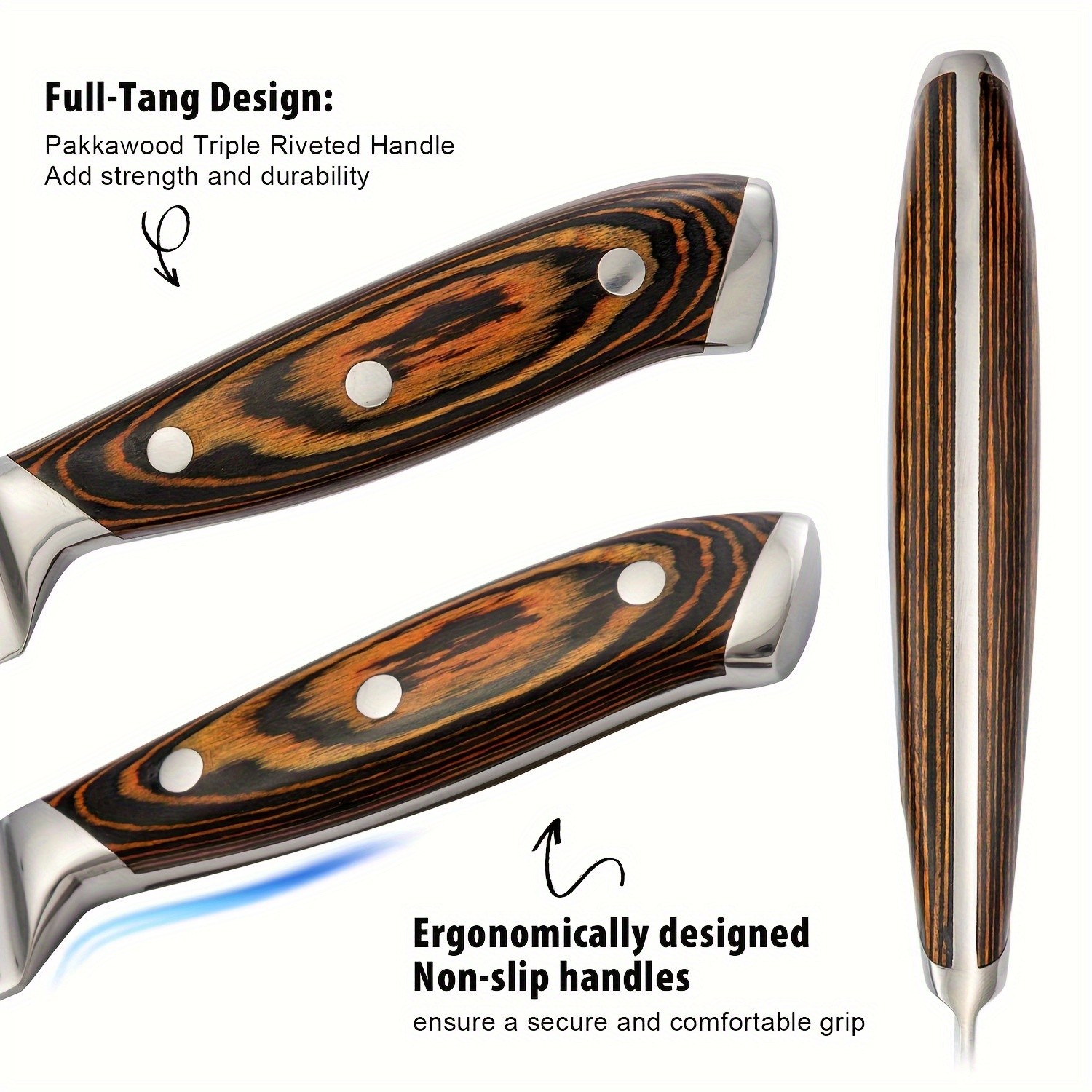 Juego de cuchillos de cocina de 15 piezas con bloque de madera, autoafilables, de acero inoxidable japonés de alto carbono, colección Hammered, incluye cuchillos para carne, en caja.