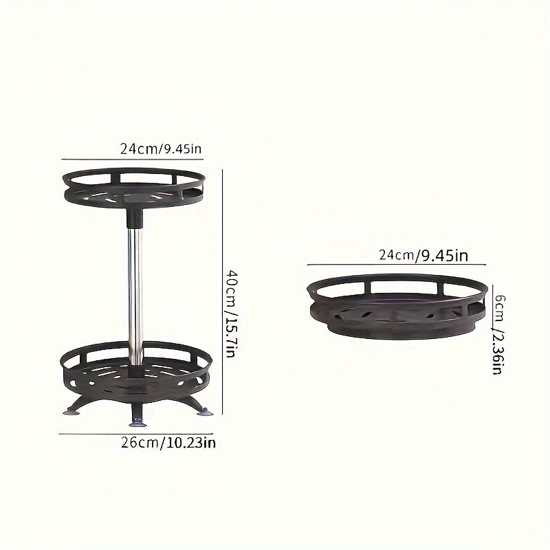 Estante de almacenamiento giratorio multifuncional con altura ajustable y acabado de pintura en aerosol, ideal para la organización de cocinas, baños y encimeras de restaurantes.