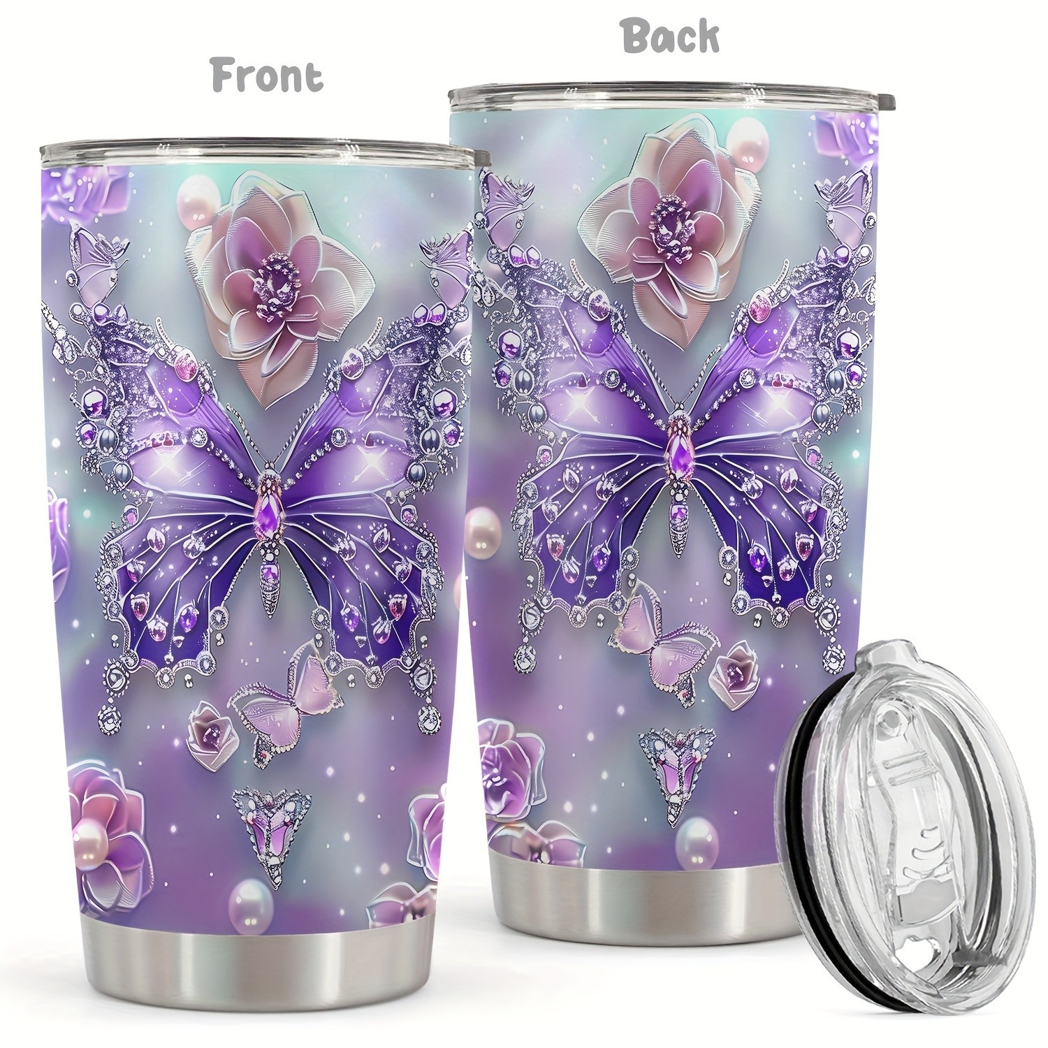Vaso de 20 oz para café con estampado divertido de mariposas, vaso de viaje para bodas y cumpleaños, ideal como regalo para mamá, compañero de trabajo o Eid al-Adha Mubarak.