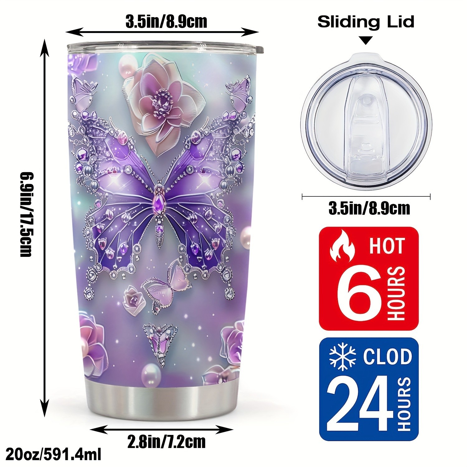 Vaso de 20 oz para café con estampado divertido de mariposas, vaso de viaje para bodas y cumpleaños, ideal como regalo para mamá, compañero de trabajo o Eid al-Adha Mubarak.