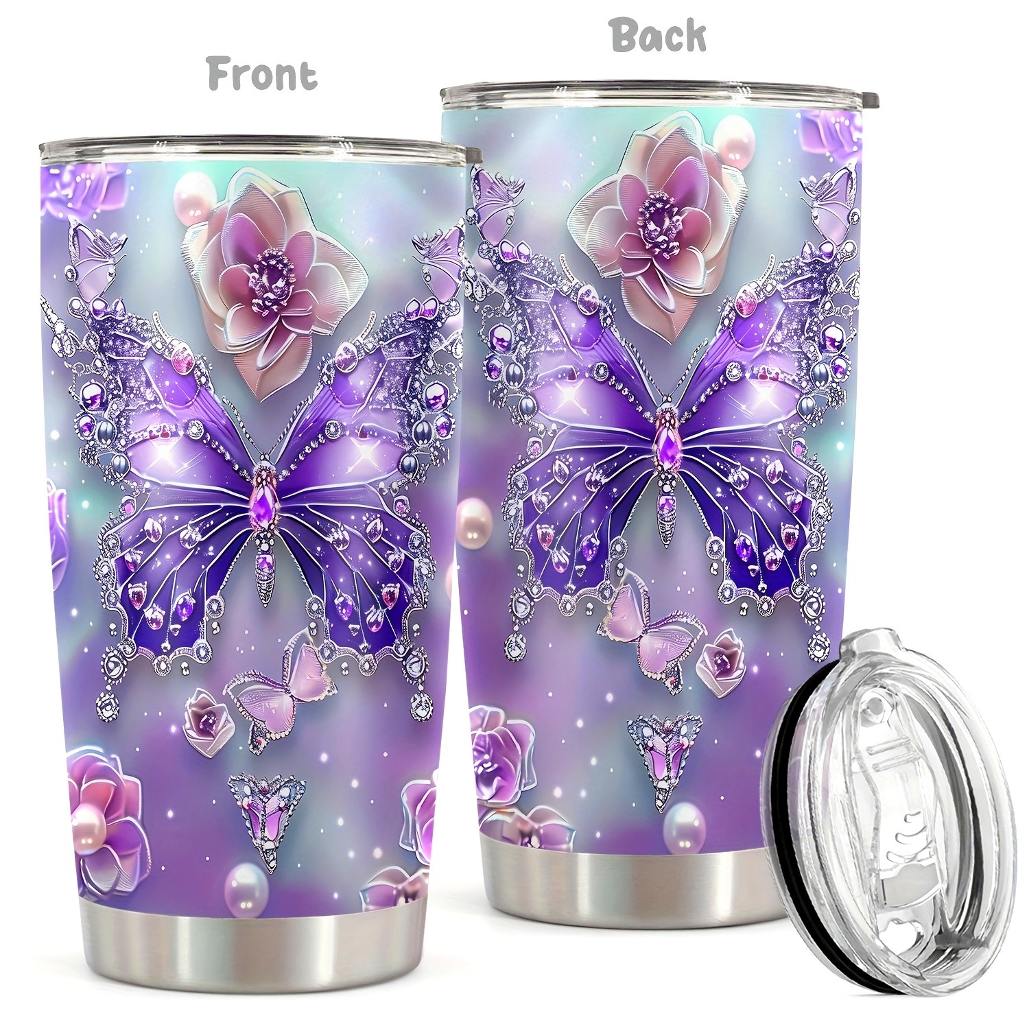 Vaso de 20 oz para café con estampado divertido de mariposas, vaso de viaje para bodas y cumpleaños, ideal como regalo para mamá, compañero de trabajo o Eid al-Adha Mubarak.