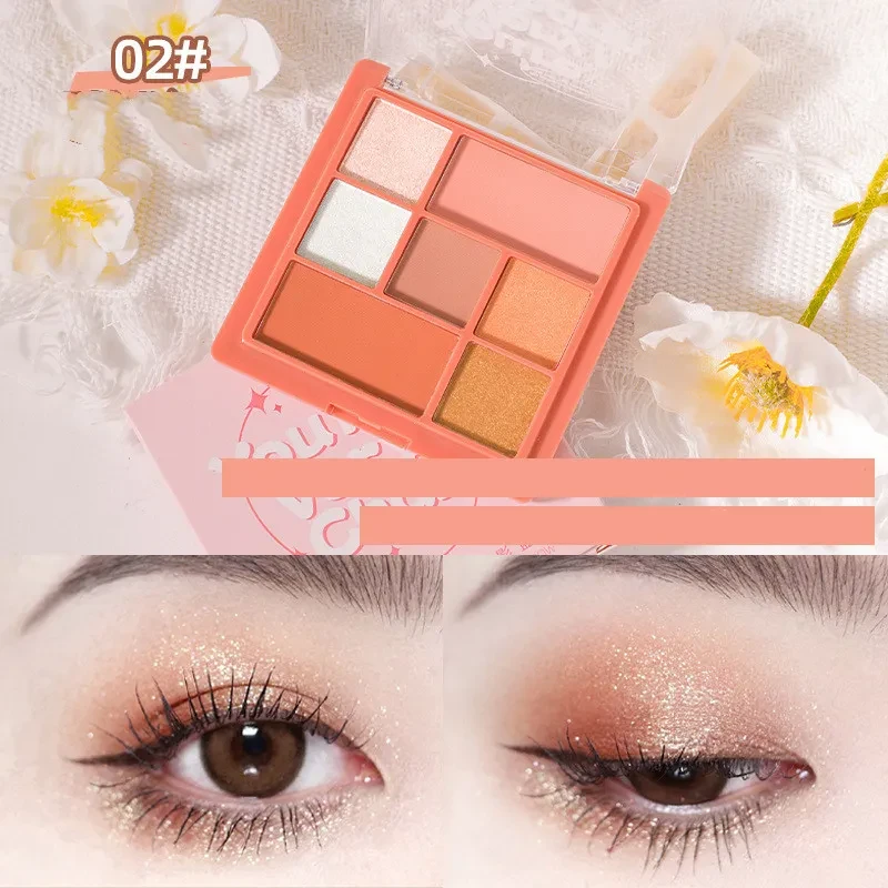 Sombra de ojos de siete colores, polvo de perla, lentejuelas, maquillaje de belleza