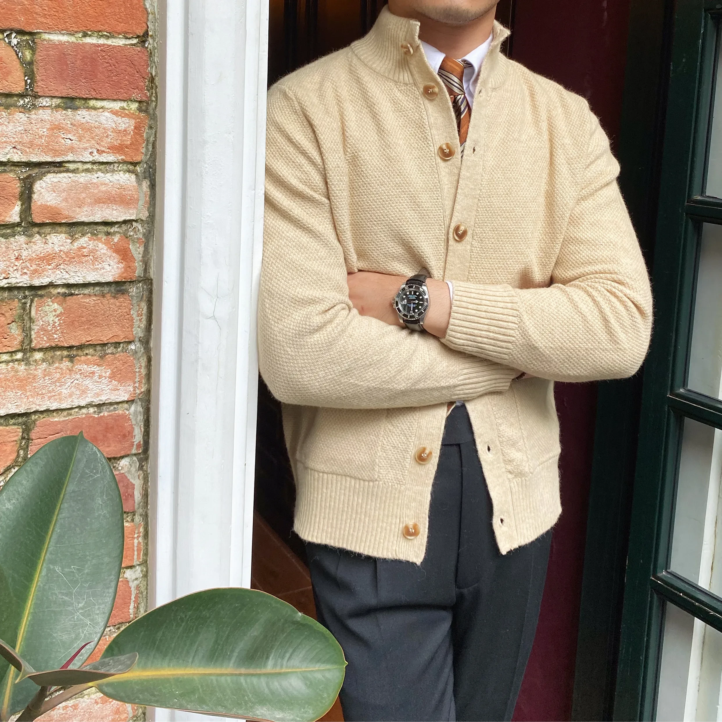 Chaqueta de punto cálida de botonadura sencilla