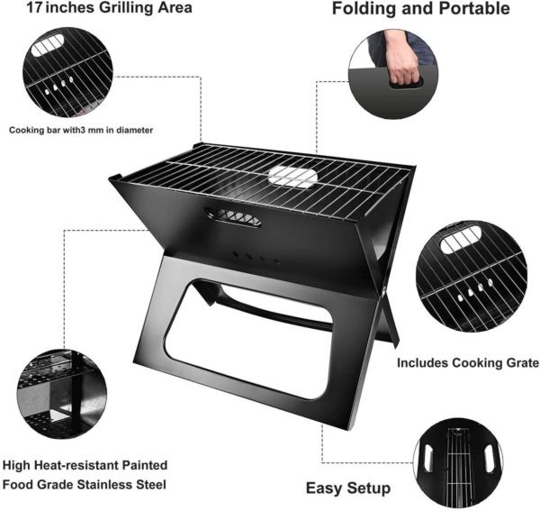 Parrilla de carbón portátil plegable para uso en interiores y exteriores