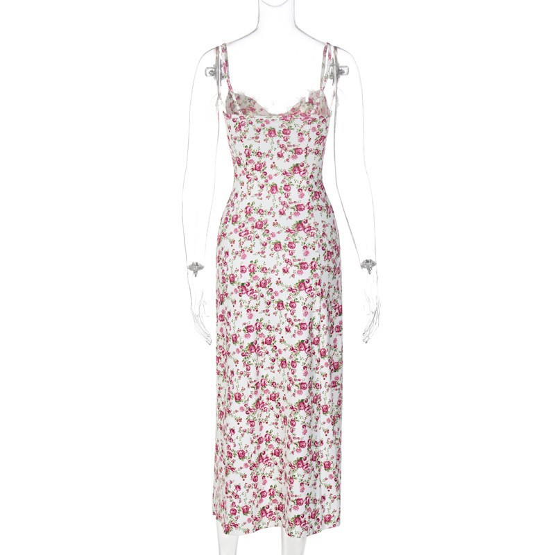 Vestido largo con estampado de flores de encaje para mujer, ropa de verano