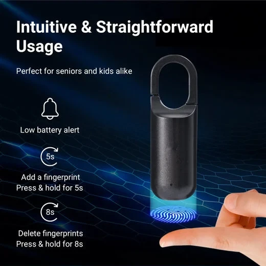 Candado de huella dactilar portátil, inteligente y recargable por USB