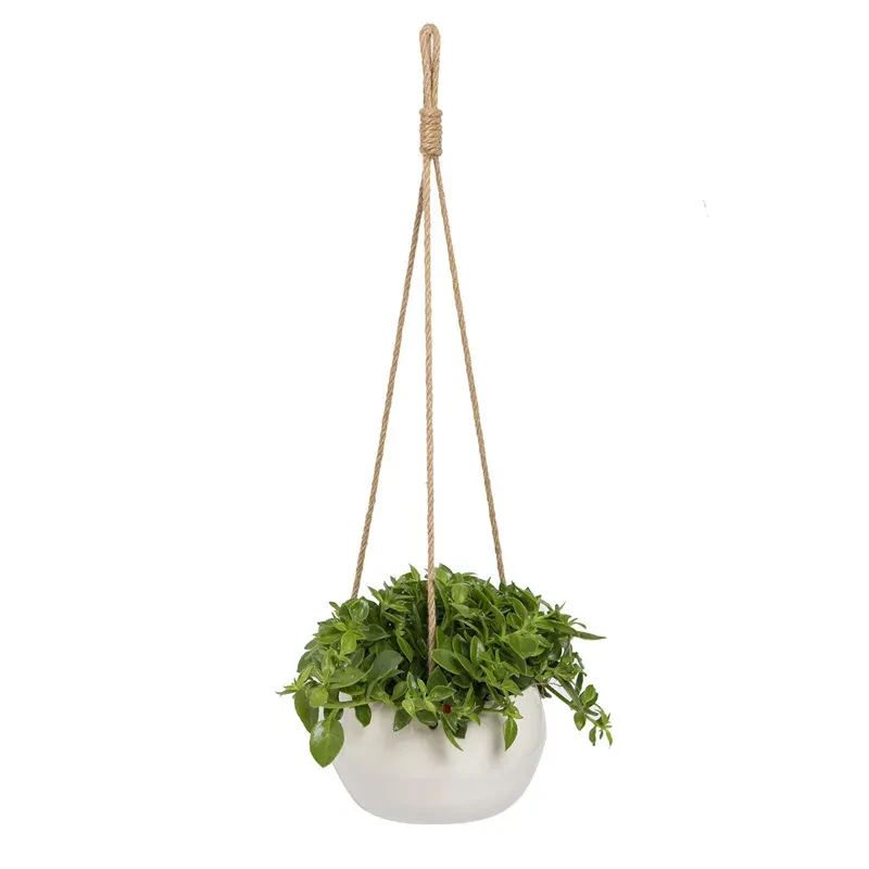 Maceta de cerámica para colgar en la pared, con cuerda de nailon y cáñamo, ideal para sala de estar, plantas verdes y suculentas.