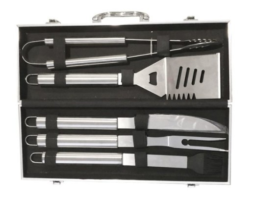 Juego de 5 herramientas para barbacoa de acero inoxidable con estuche de transporte