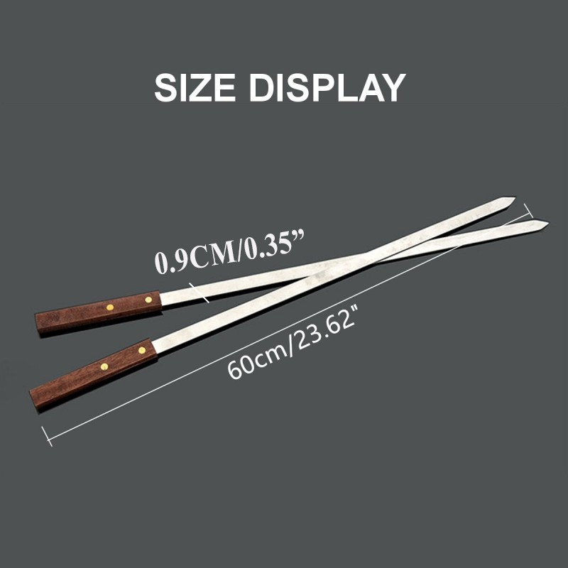 Brochetas para barbacoa de acero inoxidable de 60 cm con mango de madera - Juego de 4 piezas