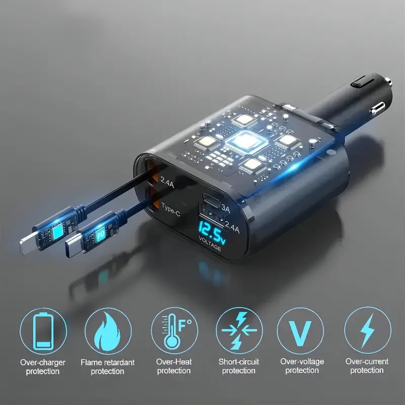 Cargador de coche tipo C de 120 W: adaptador de carga rápida de doble puerto para iPhone, Samsung y Google Pixel