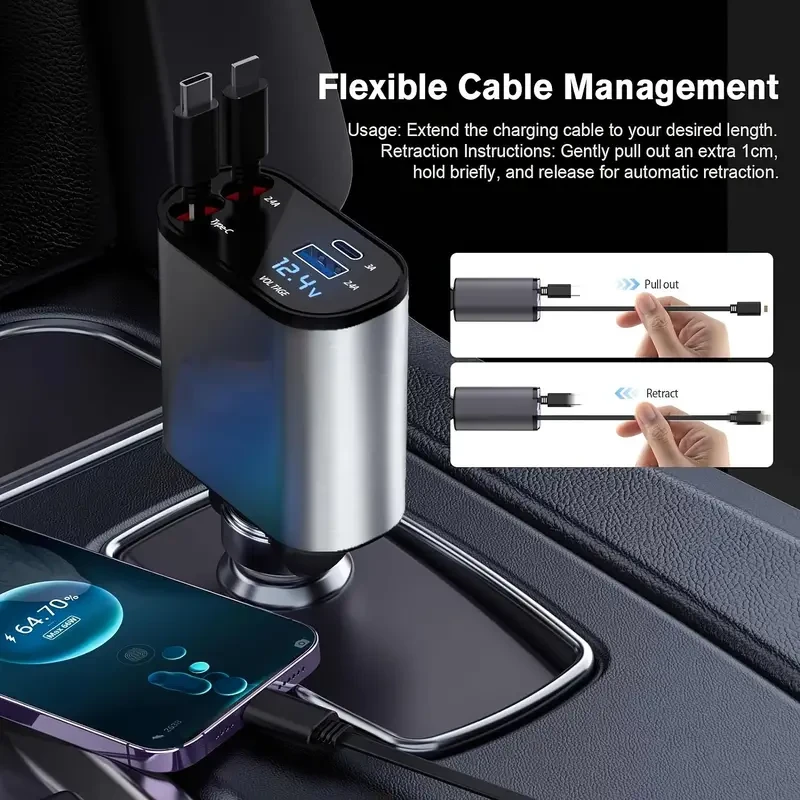 Cargador de coche tipo C de 120 W: adaptador de carga rápida de doble puerto para iPhone, Samsung y Google Pixel