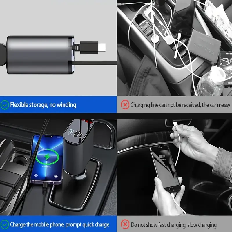 Cargador de coche tipo C de 120 W: adaptador de carga rápida de doble puerto para iPhone, Samsung y Google Pixel