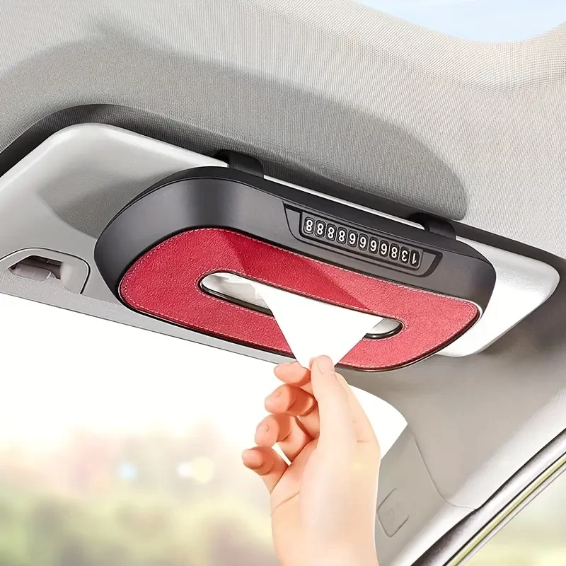 Caja de pañuelos para coche de doble uso con placa de estacionamiento: parasol, asiento y claraboya.