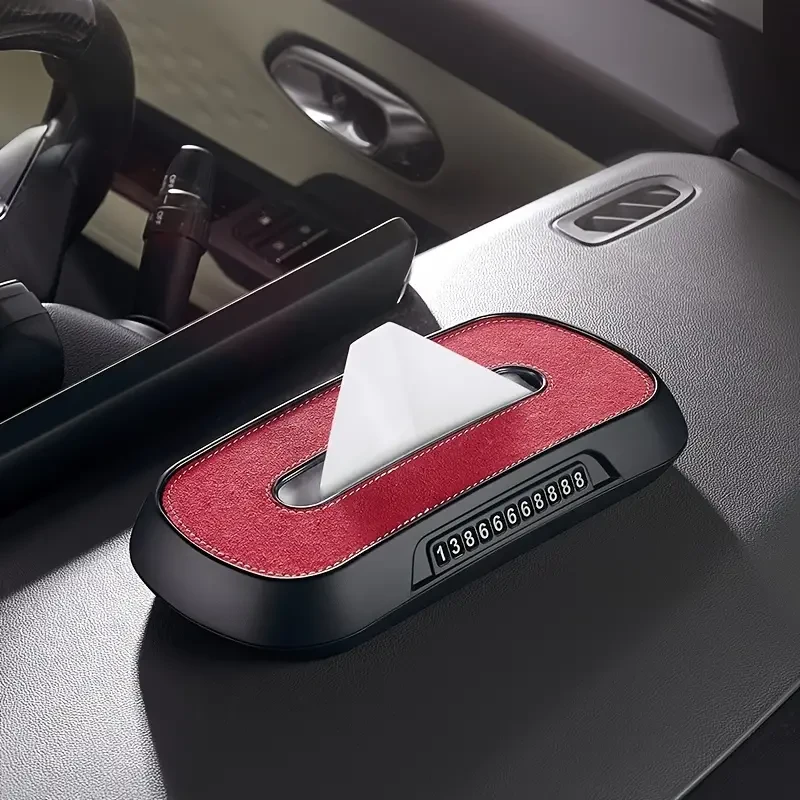 Caja de pañuelos para coche de doble uso con placa de estacionamiento: parasol, asiento y claraboya.