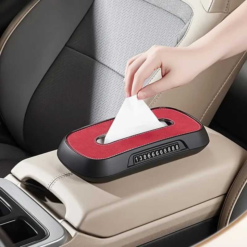 Caja de pañuelos para coche de doble uso con placa de estacionamiento: parasol, asiento y claraboya.