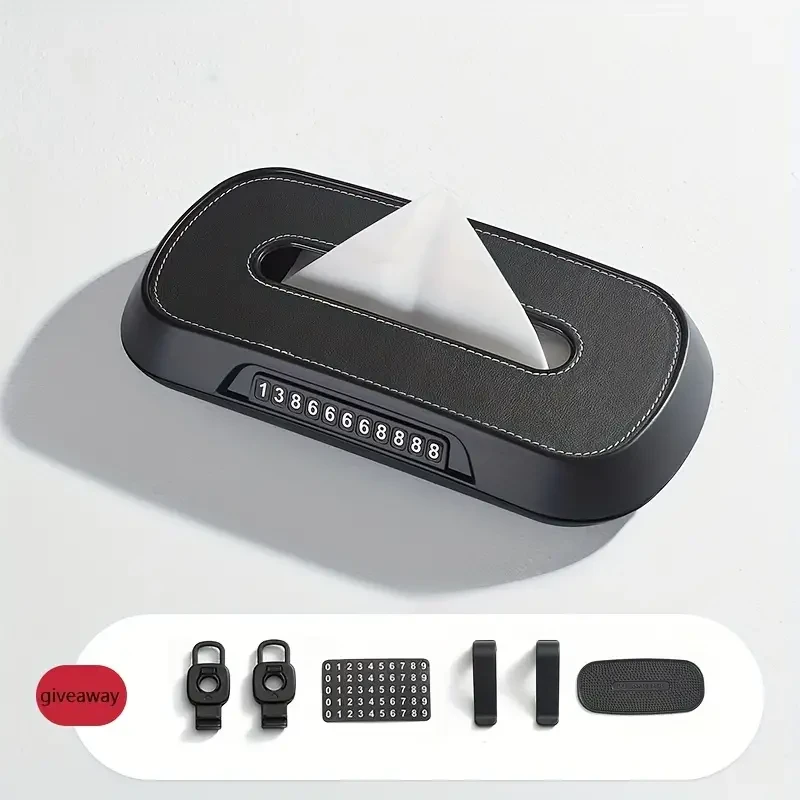 Caja de pañuelos para coche de doble uso con placa de estacionamiento: parasol, asiento y claraboya.