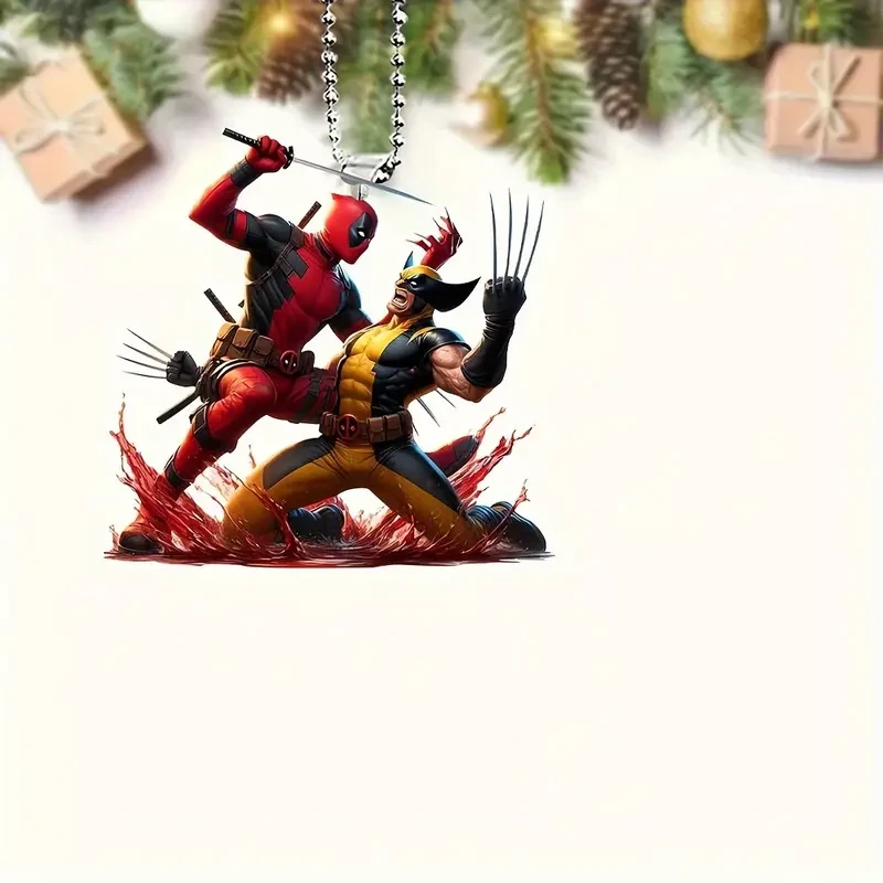 Dije acrílico para coche de Deadpool y Wolverine: colgante y llavero con espejo retrovisor vibrante
