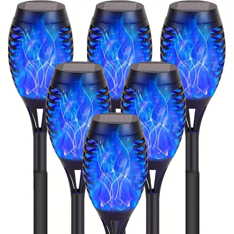 6 luces solares de llama con 12 LED - Decoración para caminos y jardines al aire libre