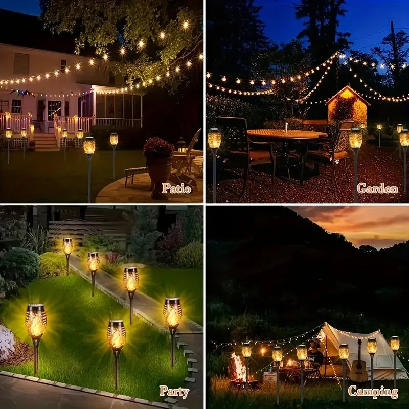 6 luces solares de llama con 12 LED - Decoración para caminos y jardines al aire libre