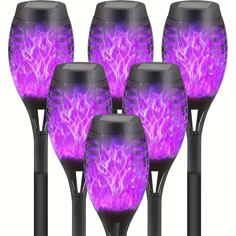 6 luces solares de llama con 12 LED - Decoración para caminos y jardines al aire libre