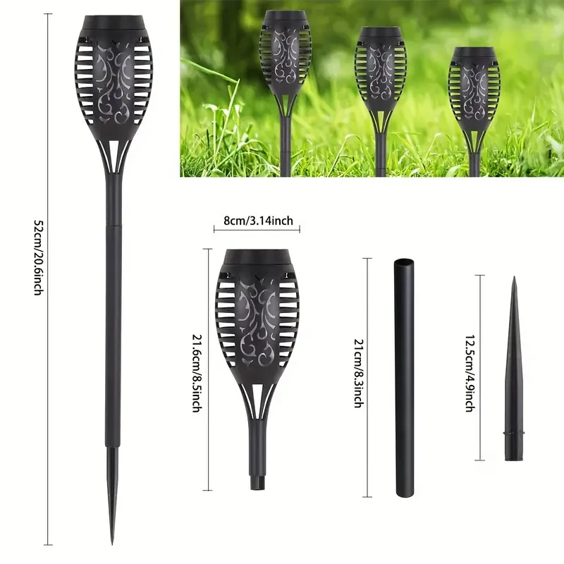 6 luces solares de llama con 12 LED - Decoración para caminos y jardines al aire libre