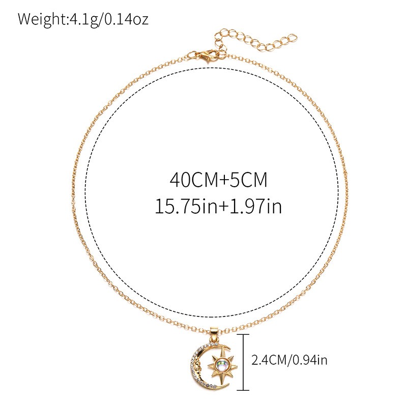 Collar con colgante de circonita y luna y estrella para niñas