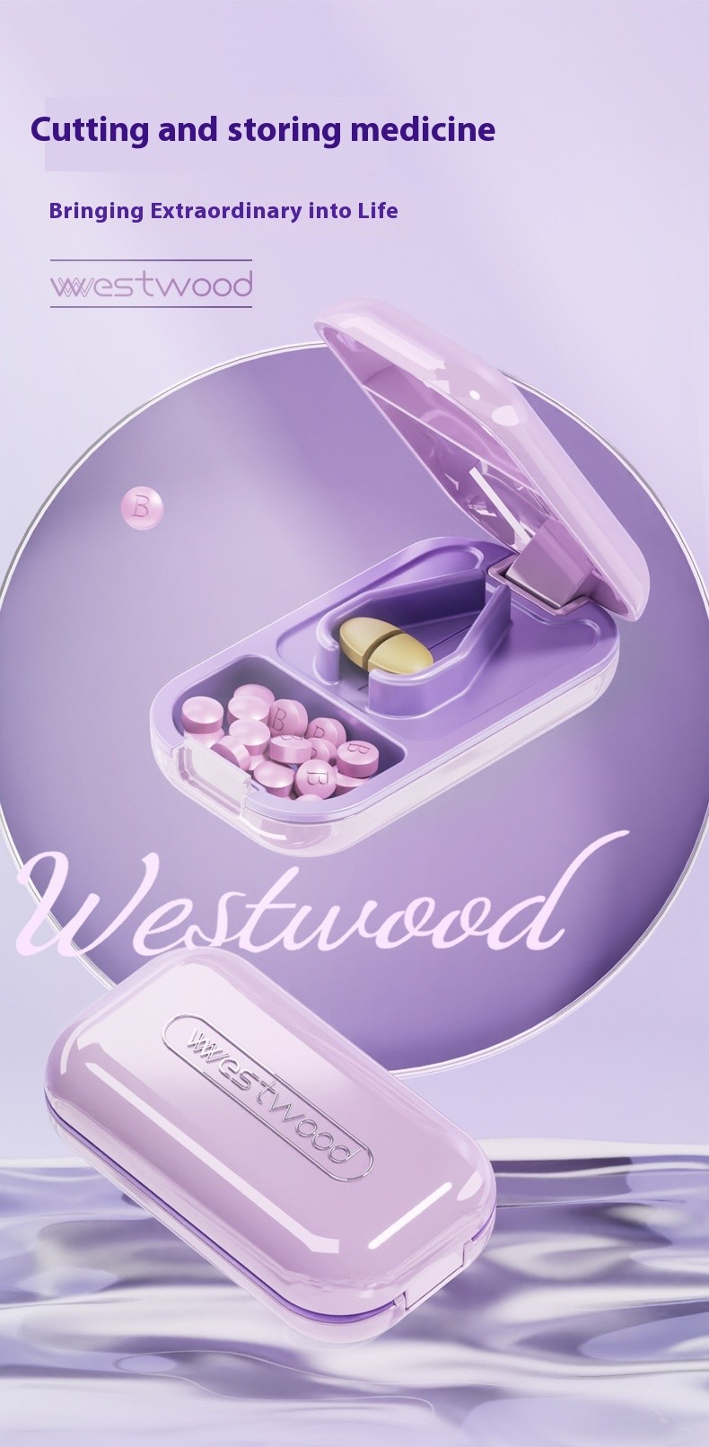 Mini caja profesional para cortar y almacenar medicamentos