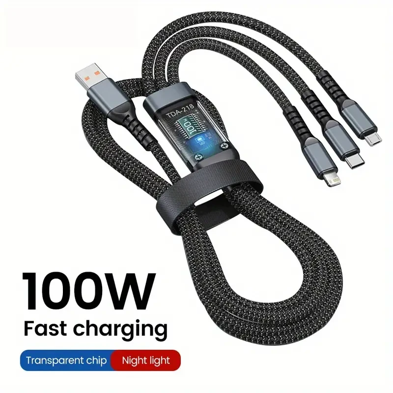 Cable de carga rápida USB-C 3 en 1 de 100 W - Cable de carga micro USB multipuerto para iPhone, Samsung, Xiaomi POCO
