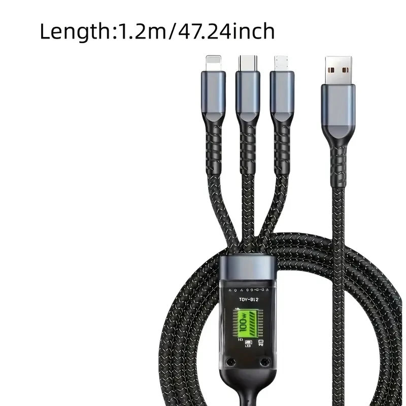 Cable de carga rápida USB-C 3 en 1 de 100 W - Cable de carga micro USB multipuerto para iPhone, Samsung, Xiaomi POCO