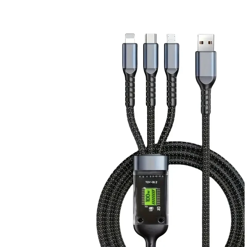 Cable de carga rápida USB-C 3 en 1 de 100 W - Cable de carga micro USB multipuerto para iPhone, Samsung, Xiaomi POCO
