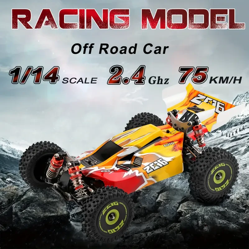 WLtoys XKS 144010 - Coche de control remoto todoterreno de alta velocidad (75 km/h, escala 1/14, 2,4 GHz), 4x4, RTR, con chasis metálico