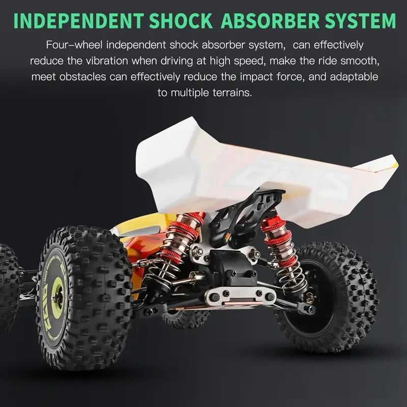 WLtoys XKS 144010 - Coche de control remoto todoterreno de alta velocidad (75 km/h, escala 1/14, 2,4 GHz), 4x4, RTR, con chasis metálico