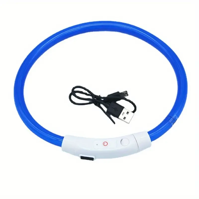 Collar luminoso recargable por USB: ajustable y brillante para máxima visibilidad nocturna.
