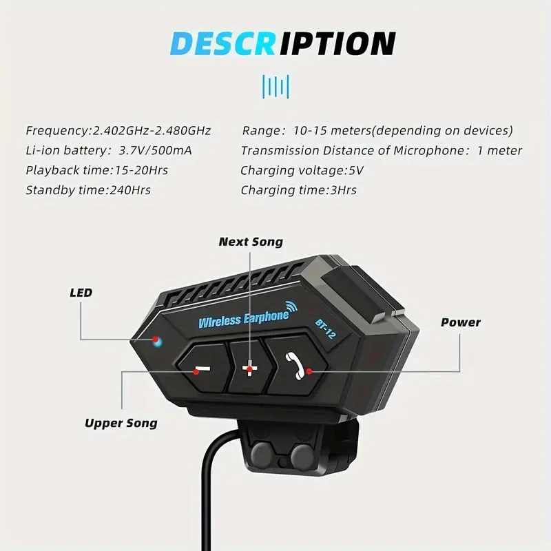 Auriculares inalámbricos para casco de motocicleta con llamadas manos libres y reproductor de música