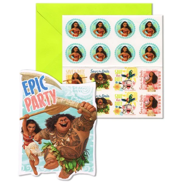 Invitaciones y sobres para fiesta épica de Moana (juego de 8)