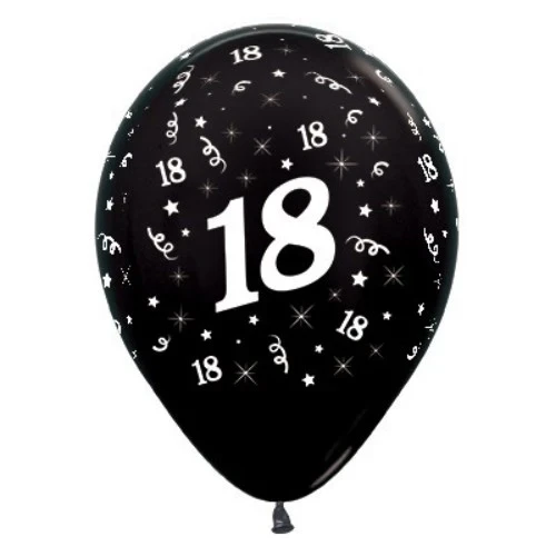 Globos de 18 años, color negro metalizado (paquete de 6)