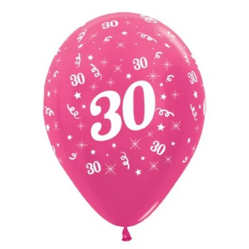 Globos Edad 30 Fucsia Metalizado - Paquete de 6