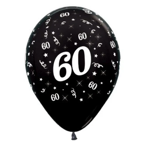 Globos de 60 años color negro metalizado perlado - Paquete de 25