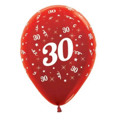 Globos de 30 años color rojo metalizado perlado - Paquete de 25