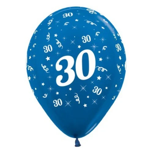 Globos de 30 años azul metalizado perlado - Paquete de 25