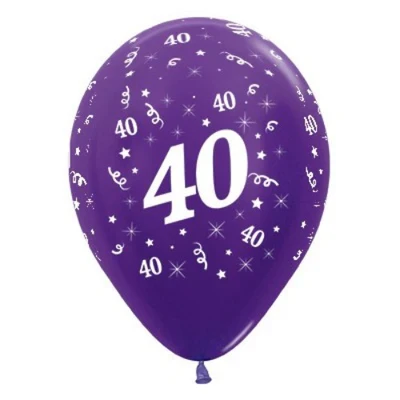 Globos para 40 años, color morado, violeta y perlado metalizado - Paquete de 25