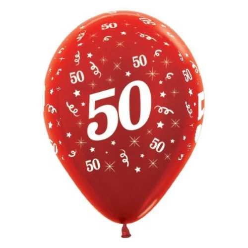 Globos de 50 años color rojo metalizado perlado - Paquete de 25