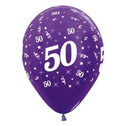 Globos para 50 años, color morado, violeta y perlado metálico - Paquete de 25