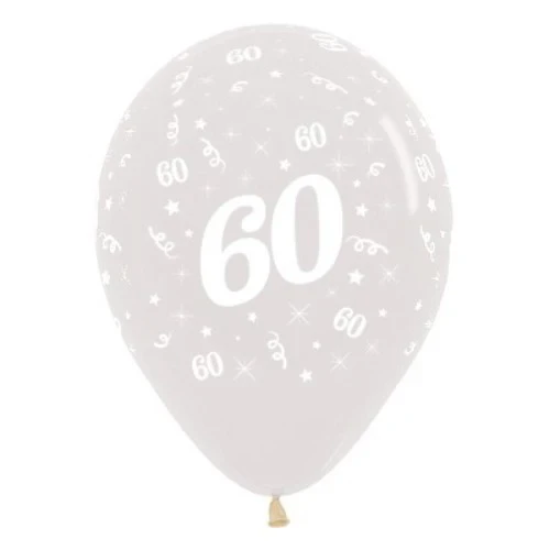 Globos de 60 años, color cristalino, paquete de 25