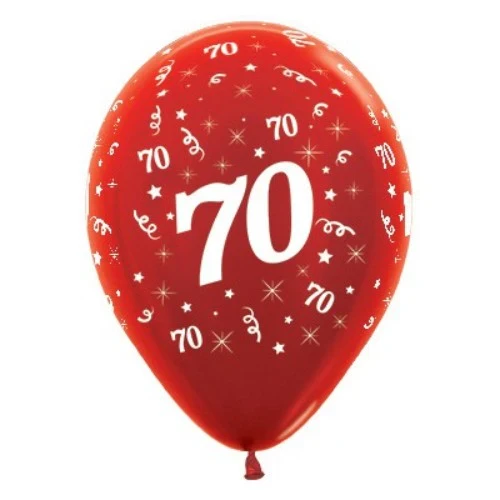 Globos de 70 años color rojo metalizado perlado - Paquete de 25