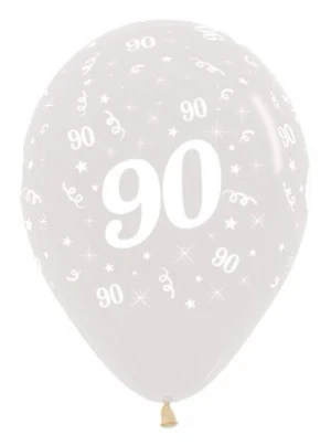 Globos de 90 años, color cristalino, paquete de 25
