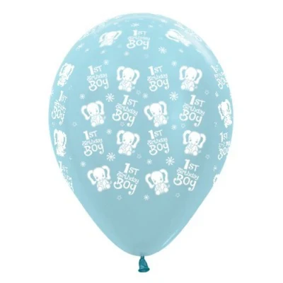 Elefantes de 30 cm para primer cumpleaños de niño, satén azul perlado (paquete de 25)